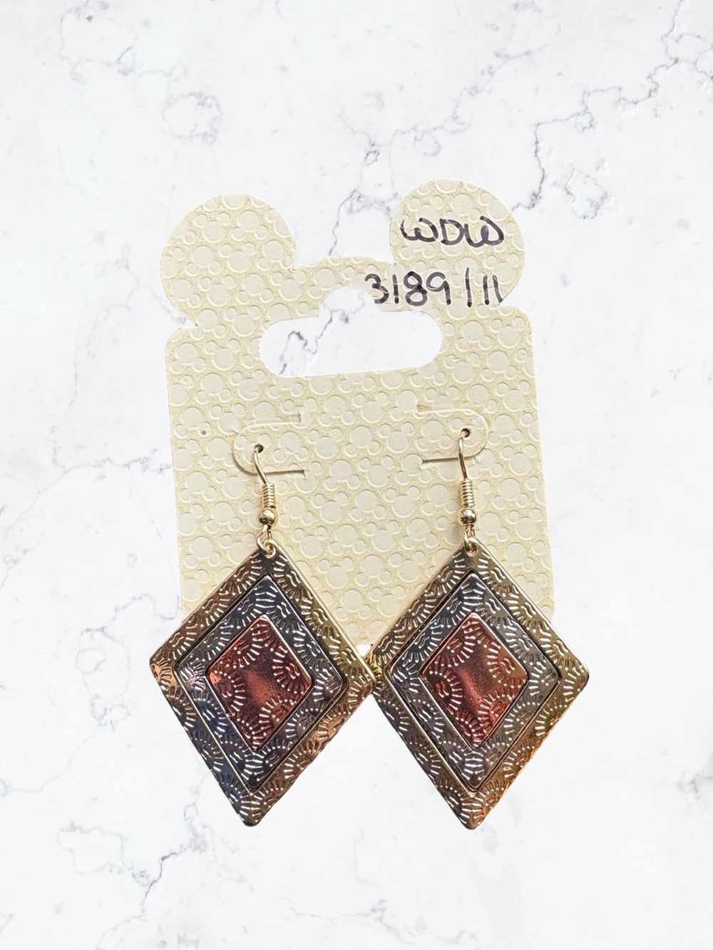 Disney Tricolor Diamond Drop Earrings - Gold, Silver & Copper Tones